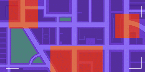 3 squares hover over a map, seemingly looking for crime hot spots